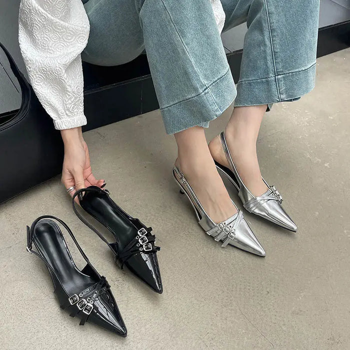 Pointed Buckle Ankle Strap Heels fashionnsio