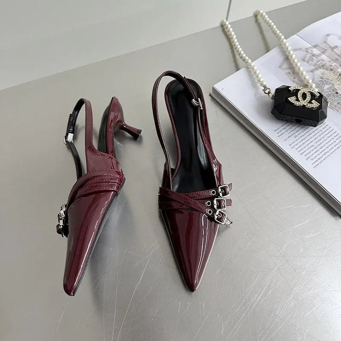 Pointed Buckle Ankle Strap Heels fashionnsio