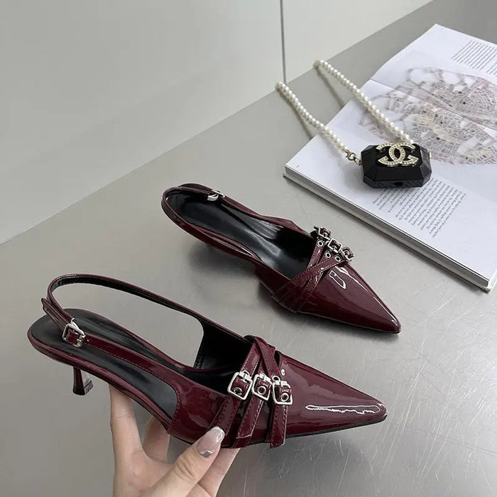 Pointed Buckle Ankle Strap Heels fashionnsio