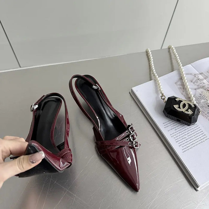 Pointed Buckle Ankle Strap Heels fashionnsio