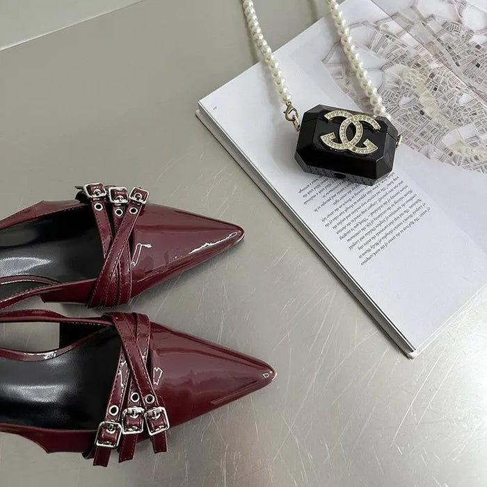Pointed Buckle Ankle Strap Heels fashionnsio