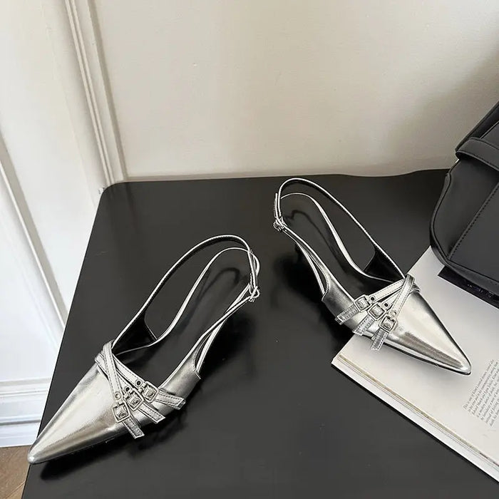 Pointed Buckle Ankle Strap Heels fashionnsio