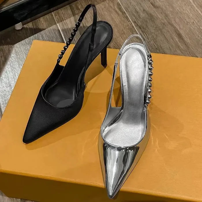 Shiny Metallic Crystal Pointed Toe Heels fashionnsio