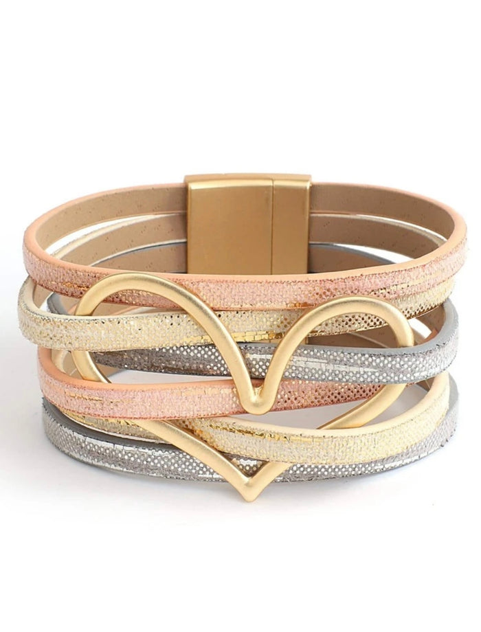 Metallic Heart Wrap Bracelet
