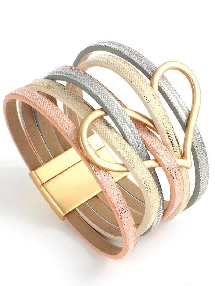 Metallic Heart Wrap Bracelet