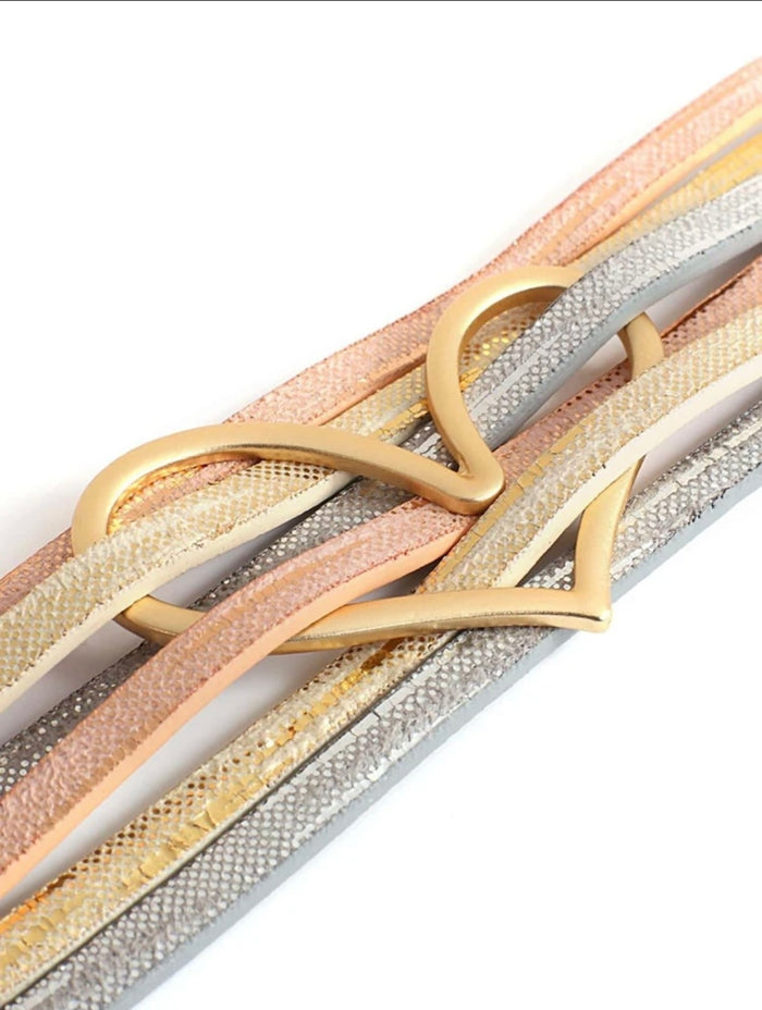 Metallic Heart Wrap Bracelet