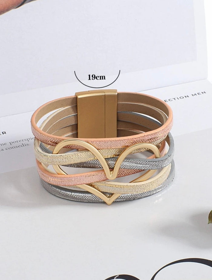 Metallic Heart Wrap Bracelet