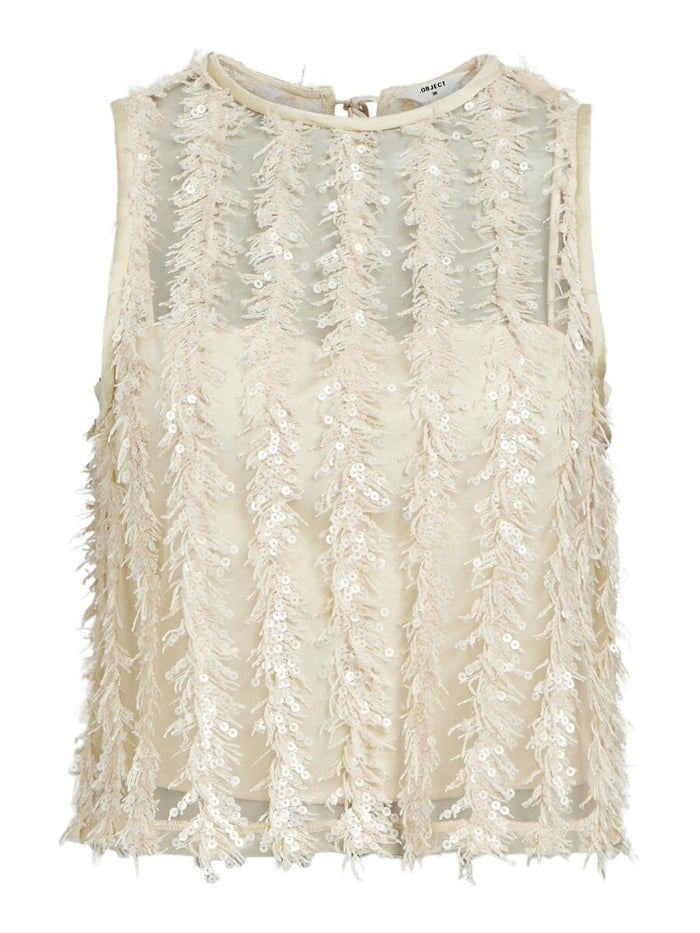 Mira Sleeveless Sequin Top (Sandshell)