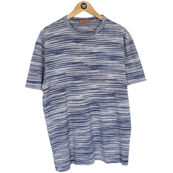 Missoni Navy Blue and White Striped Short Sleeve Cotton T-Shirt