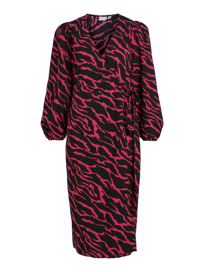 Molly Wrap Midi Dress (Black/Pink)
