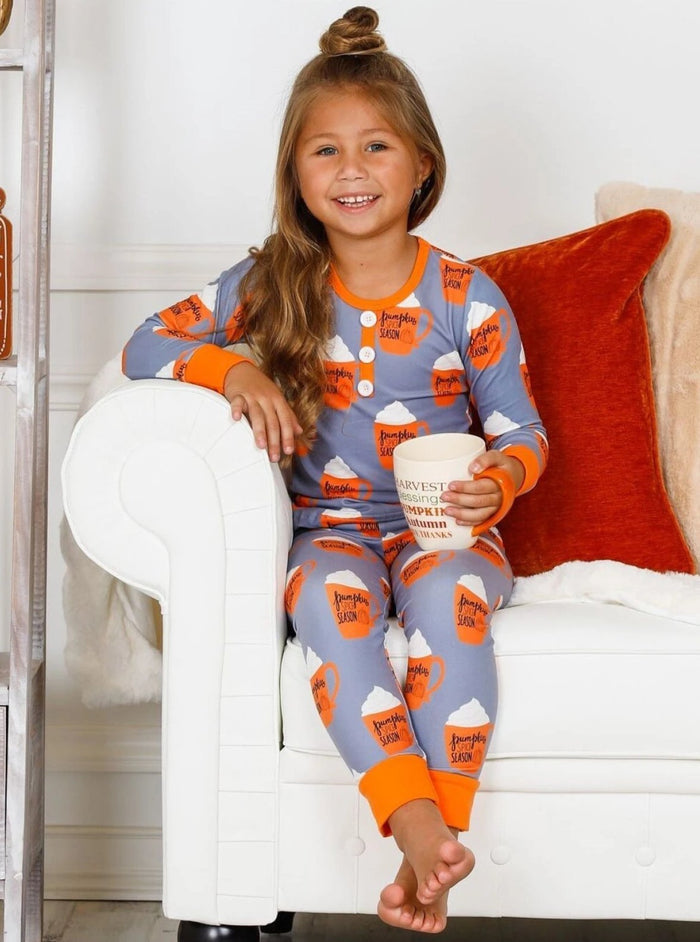 Mommy and Me Matching Pumpkin Spice Pajama Set- Mia Belle Girls