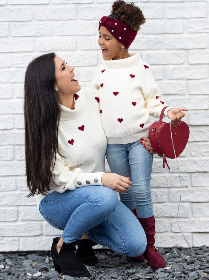 Mommy & Me Sweaters | Heart Print Turtleneck Sweater | Mia Belle Girls