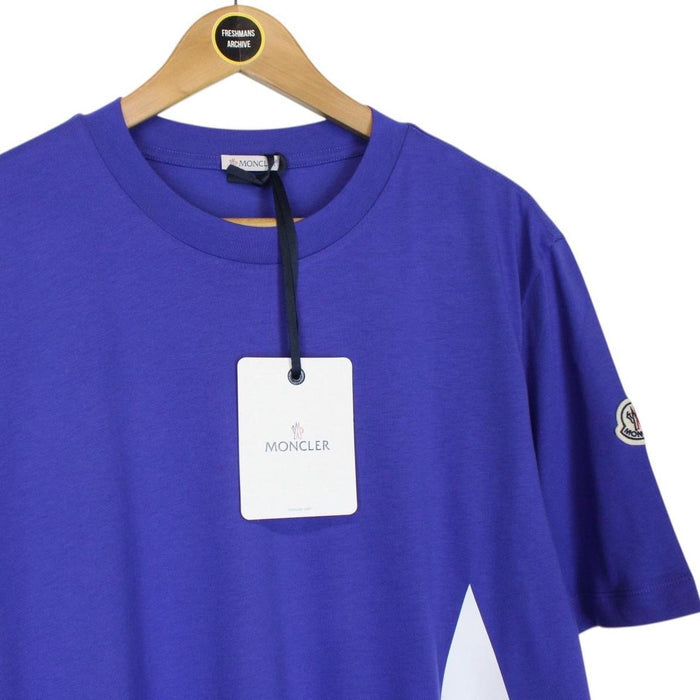 Moncler Blue and White Back Logo Print Short Sleeve Cotton T-Shirt