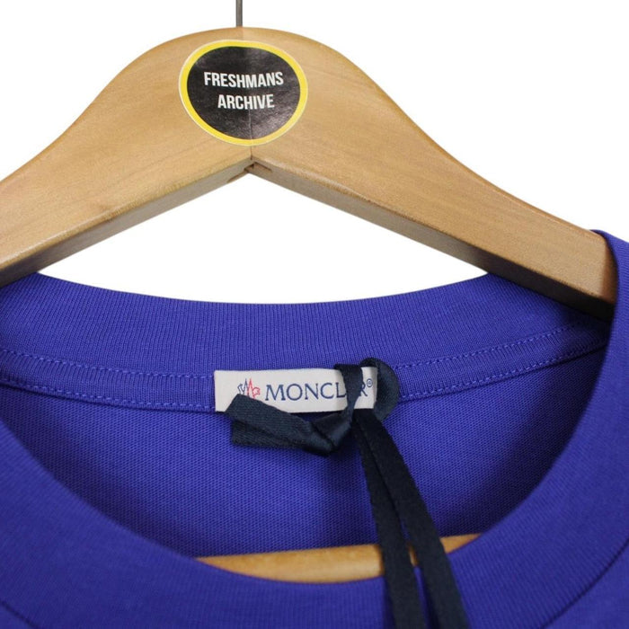 Moncler Blue and White Back Logo Print Short Sleeve Cotton T-Shirt