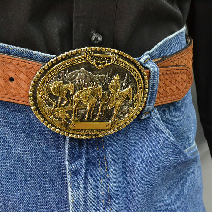 Montana Silversmiths Pack Horses and Rider Two Tone Attitude Belt Buckle