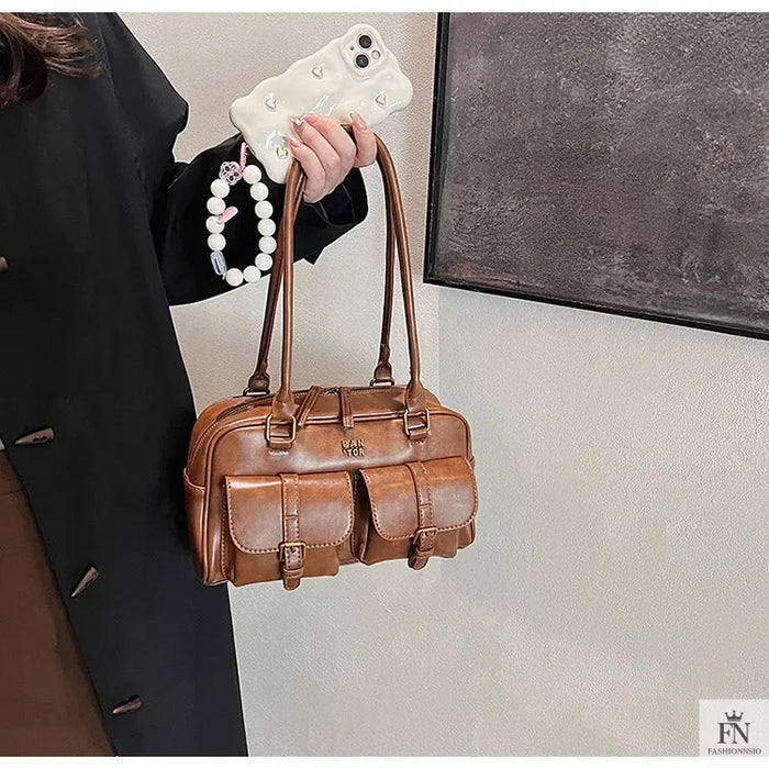Multi Pocket Glossy Vintage Shoulder Bags - Fashionnsio