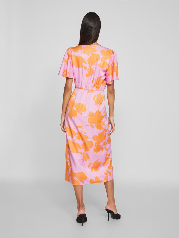 Nakita V-Neck Wrap Midi Dress Lilac/Orange
