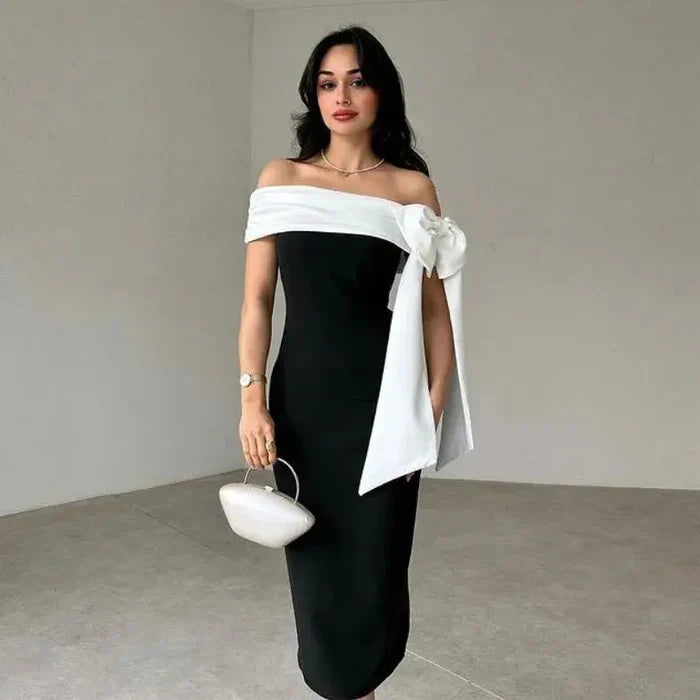 Off Shoulder Bow Bodycon Dress fashionnsio