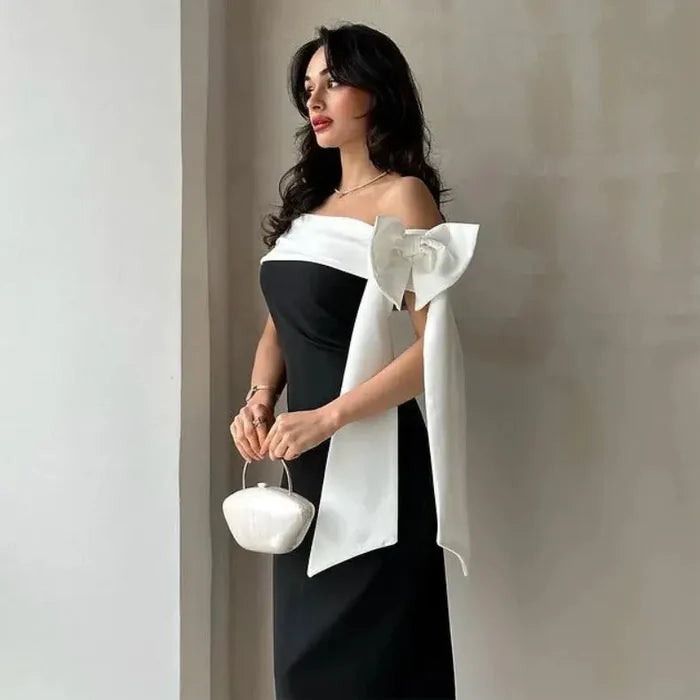 Off Shoulder Bow Bodycon Dress fashionnsio