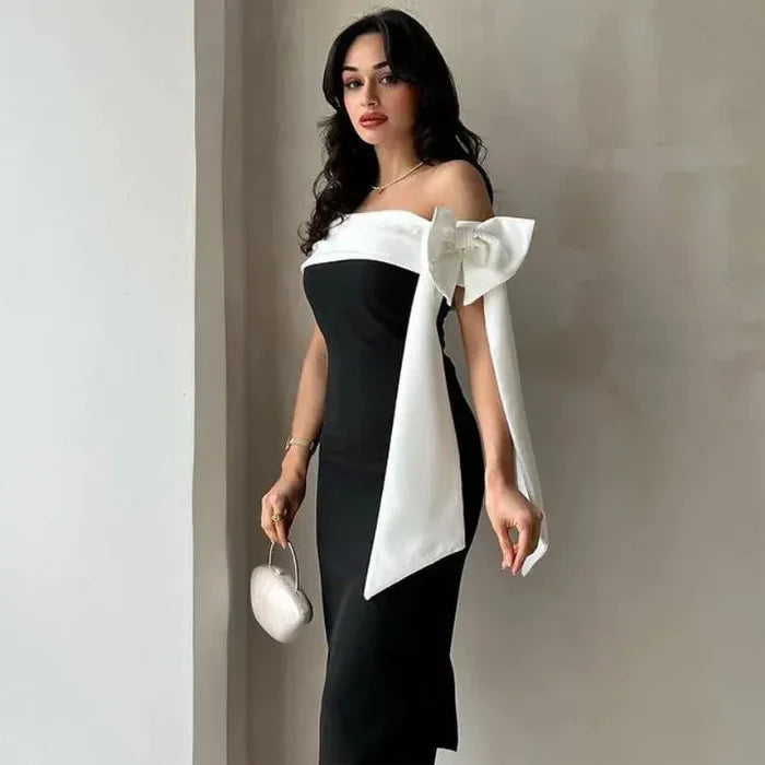 Off Shoulder Bow Bodycon Dress fashionnsio