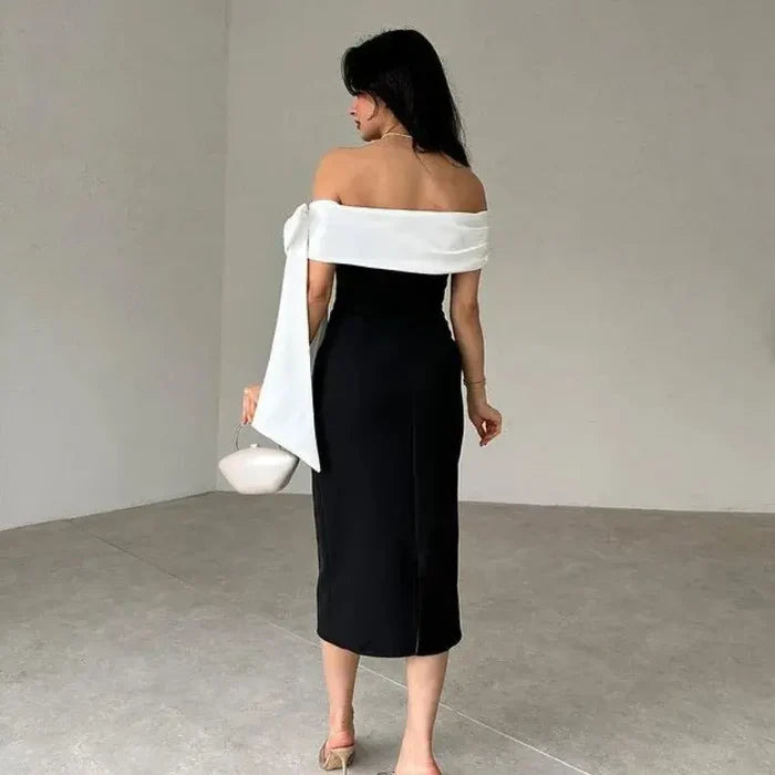 Off Shoulder Bow Bodycon Dress fashionnsio