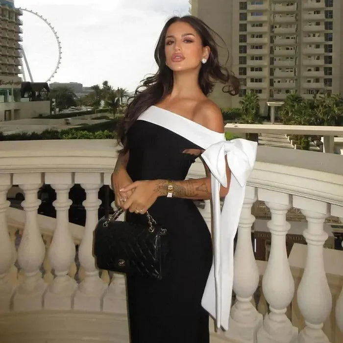 Off Shoulder Bow Bodycon Dress fashionnsio