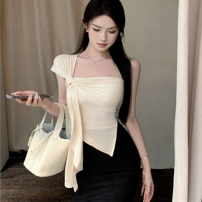 Off Shoulder Irregular Crop Top - Fashionnsio