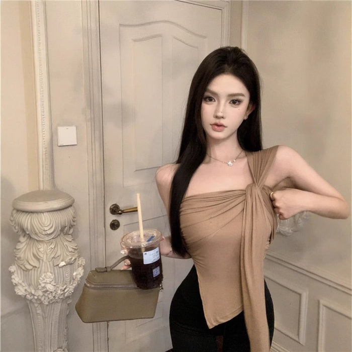 Off Shoulder Irregular Crop Top - Fashionnsio