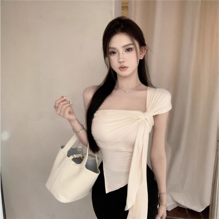 Off Shoulder Irregular Crop Top - Fashionnsio