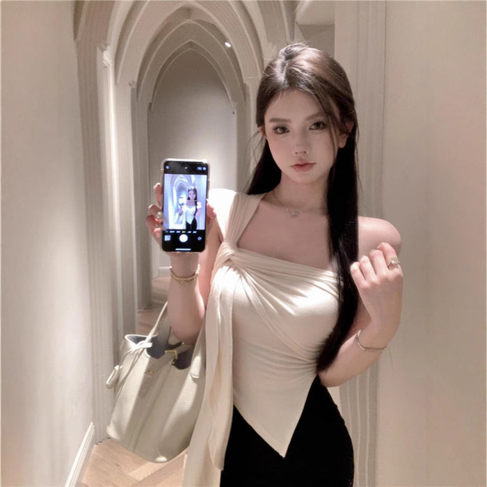 Off Shoulder Irregular Crop Top - Fashionnsio