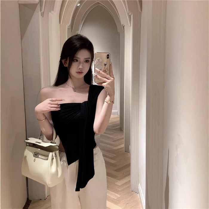 Off Shoulder Irregular Crop Top - Fashionnsio