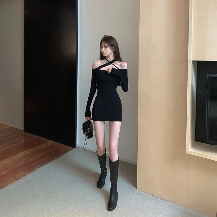 Off Shoulder Halter Neck Dress fashionnsio