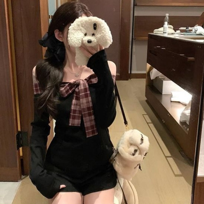 Off Shoulder Plaid Bow Top - Fashionnsio