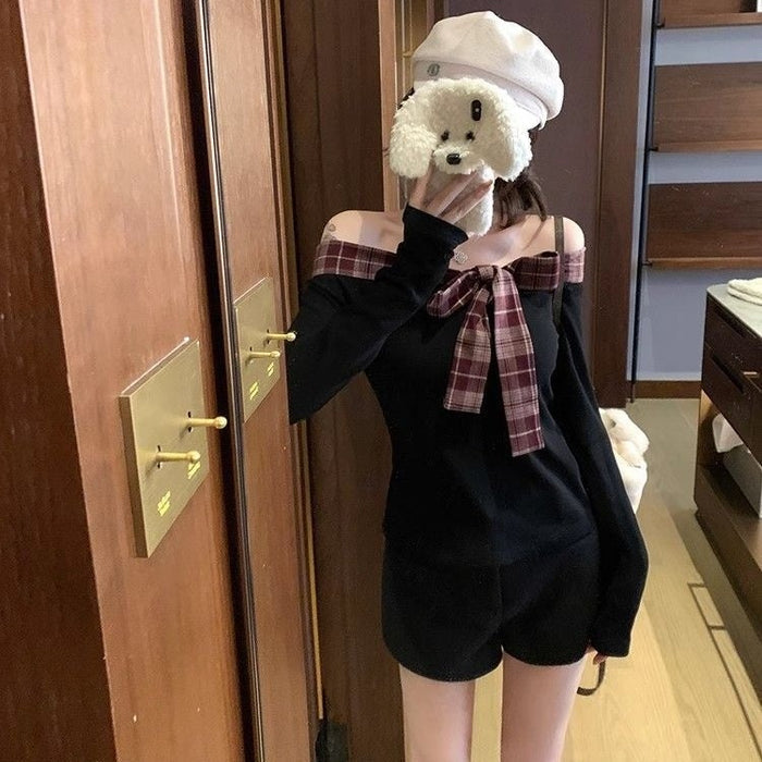 Off Shoulder Plaid Bow Top - Fashionnsio
