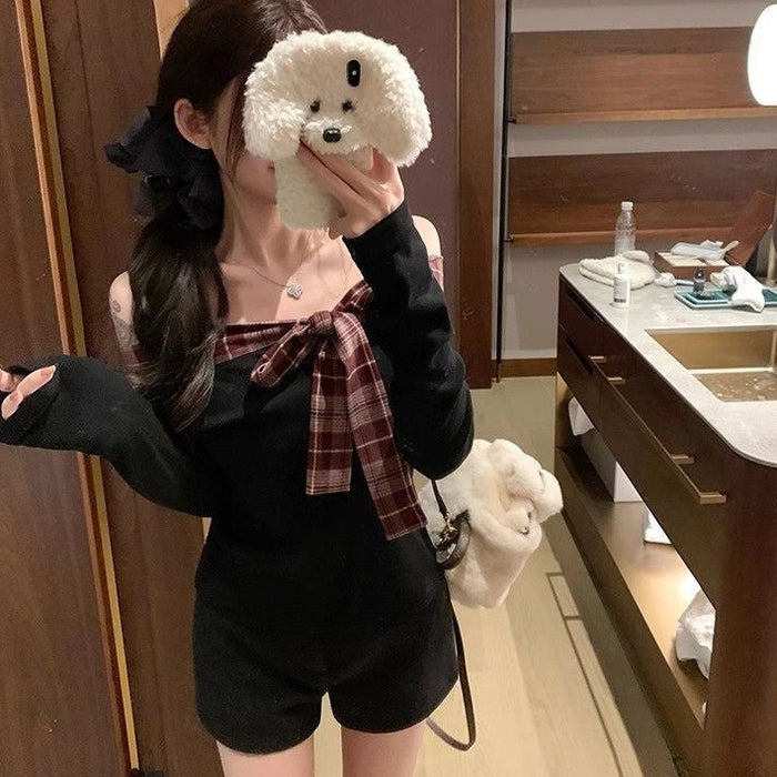 Off Shoulder Plaid Bow Top - Fashionnsio