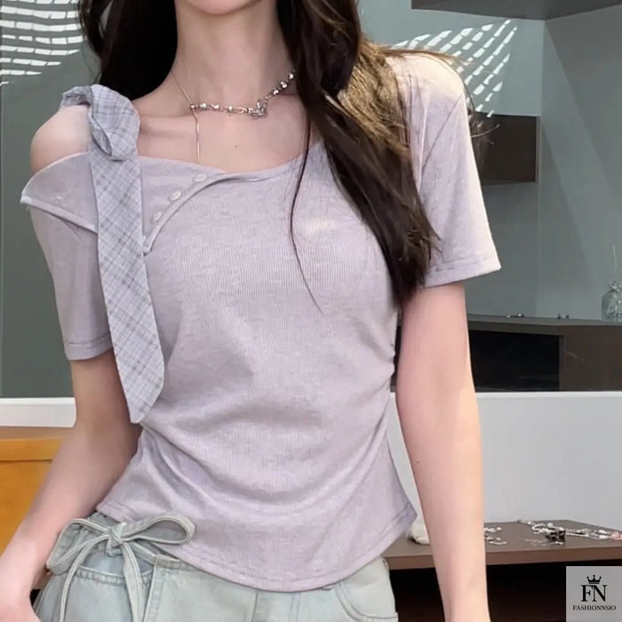 Off Shoulder Ribbon Bow Top - Fashionnsio