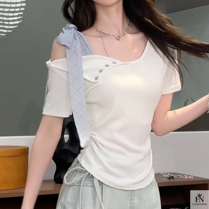 Off Shoulder Ribbon Bow Top - Fashionnsio