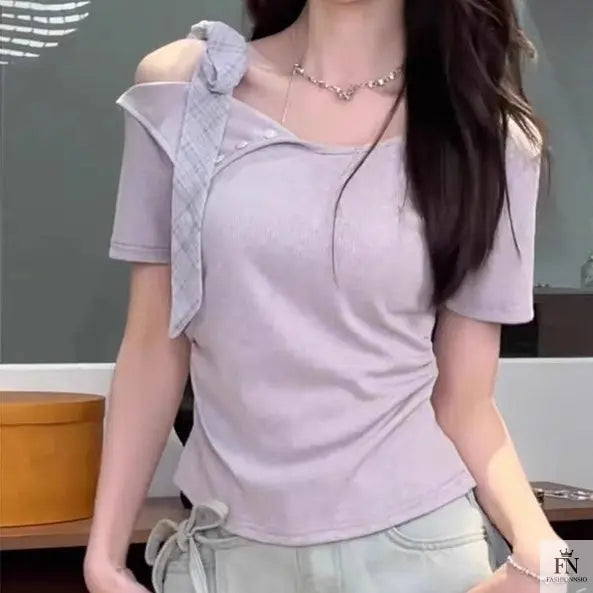 Off Shoulder Ribbon Bow Top - Fashionnsio