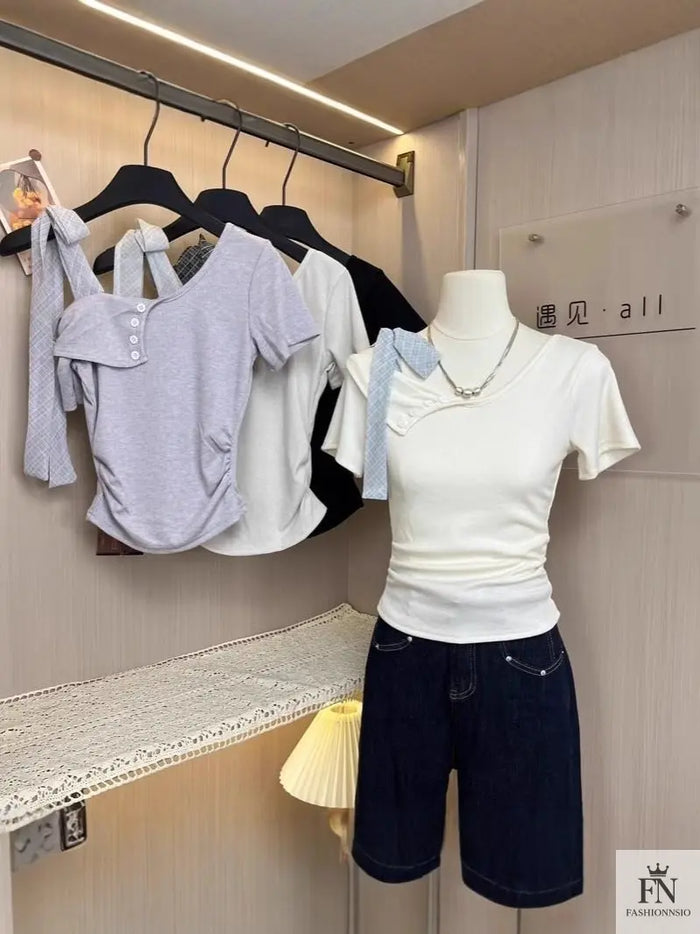 Off Shoulder Ribbon Bow Top - Fashionnsio