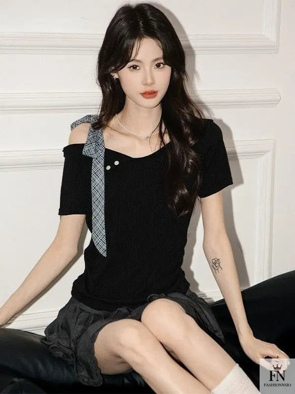 Off Shoulder Ribbon Bow Top - Fashionnsio