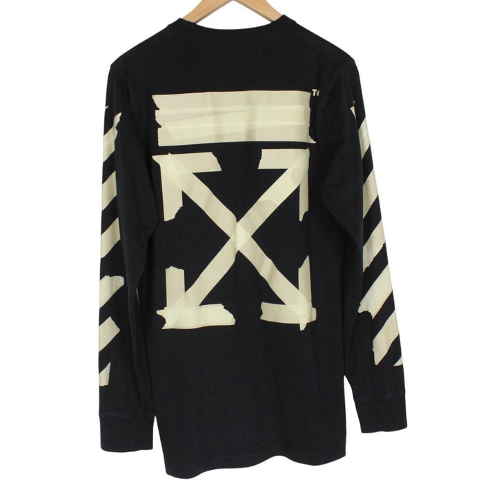 Off White Black and Beige Tape Arrows Long Sleeve Cotton T-Shirt