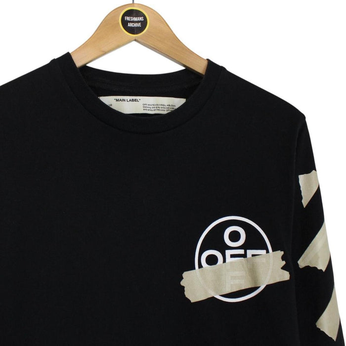 Off White Black and Beige Tape Arrows Long Sleeve Cotton T-Shirt