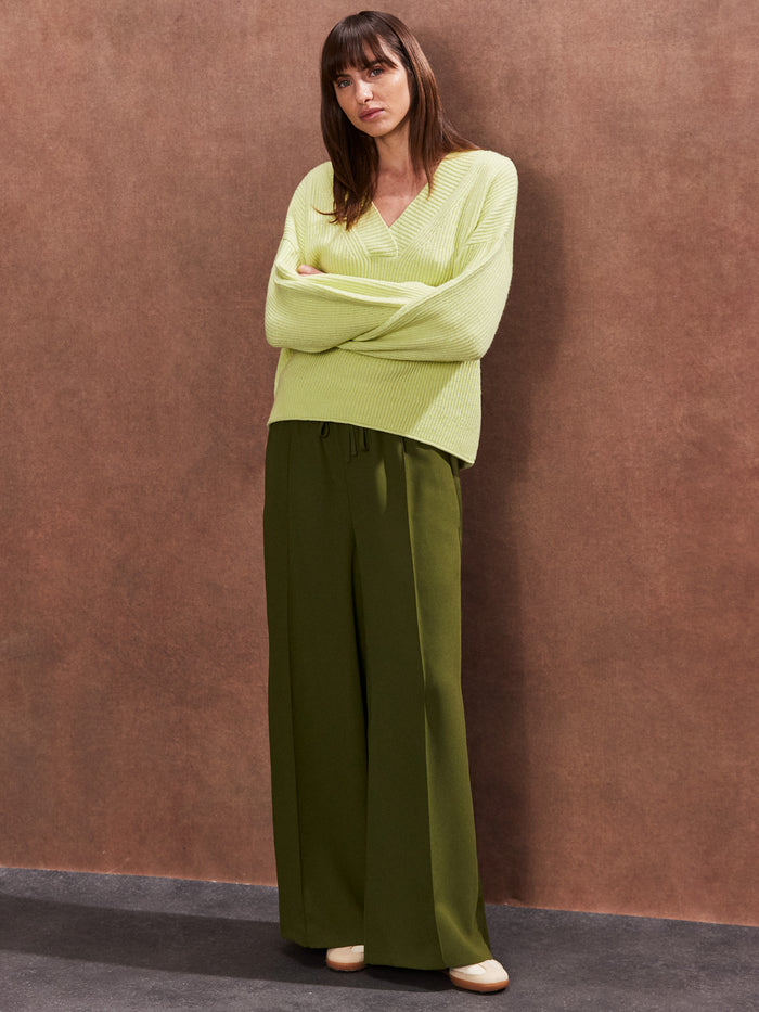 Olive Satin Side Stripe Trousers