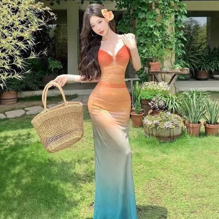 Ombre Sunset Slip Long Dress - Fashionnsio