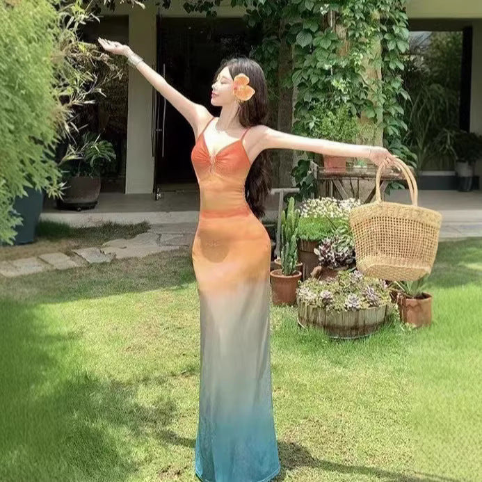 Ombre Sunset Slip Long Dress - Fashionnsio