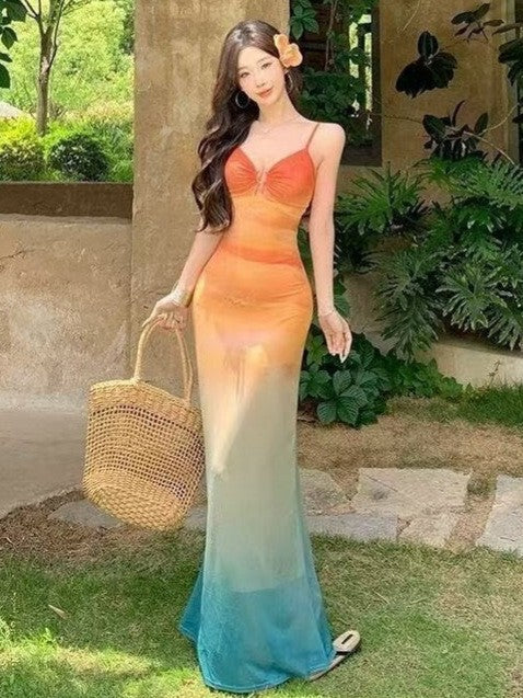 Ombre Sunset Slip Long Dress - Fashionnsio