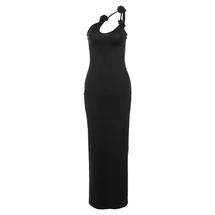 One Shoulder Floral Bodycon Long Dress fashionnsio