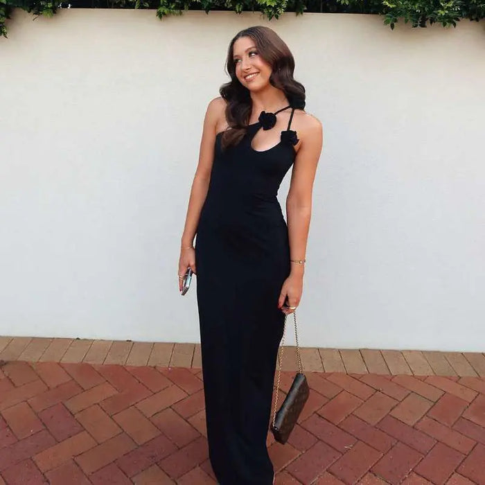 One Shoulder Floral Bodycon Long Dress fashionnsio
