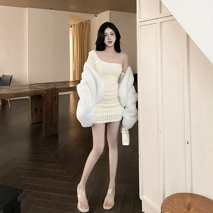 One Shoulder Knitted Bodycon Dress fashionnsio