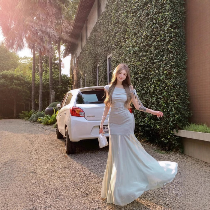 One Shoulder Mesh Long Dress - Fashionnsio